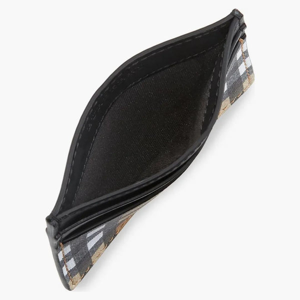 Burberry Vintage Check And Leather Card Case 4 Slot Black