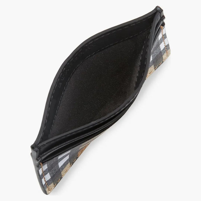 Burberry Vintage Check And Leather Card Case 4 Slot Black