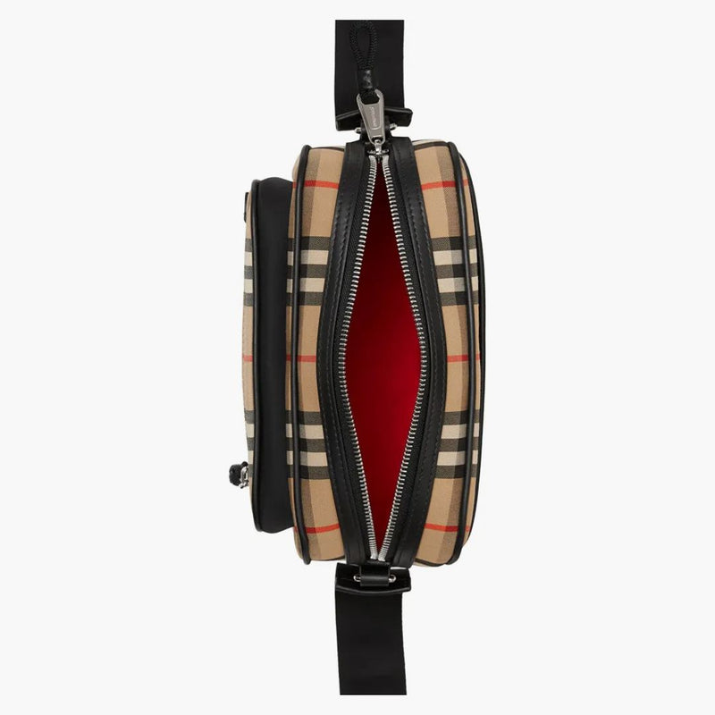 Burberry vintage check och läder crossbody väska arkiv beige