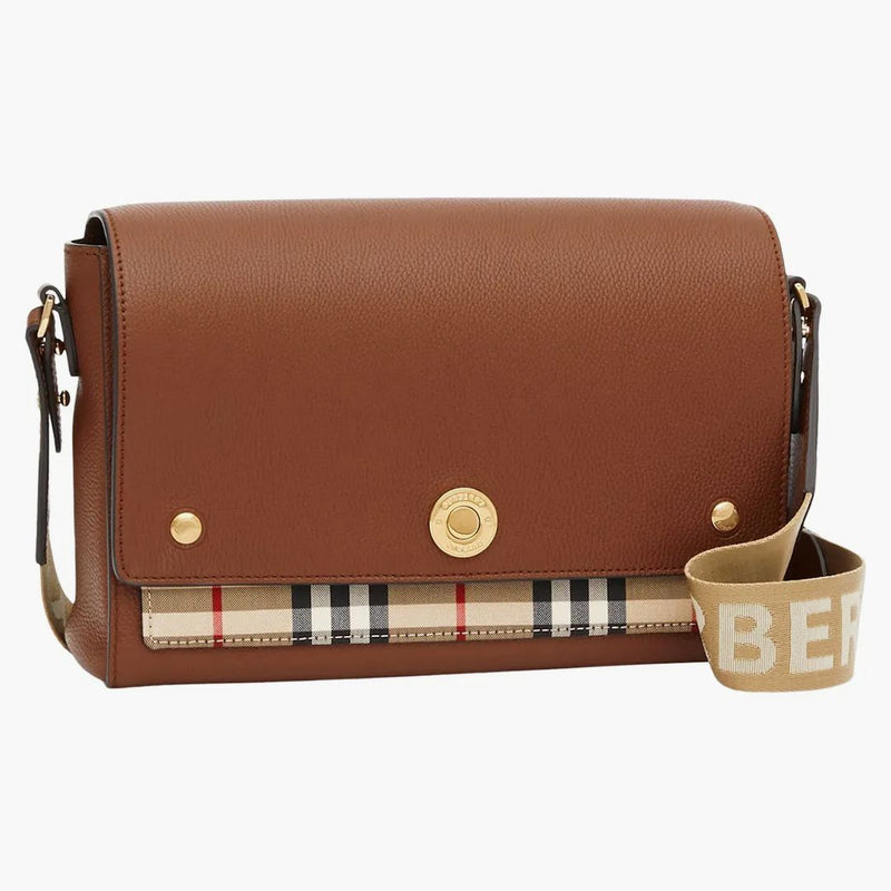 Burberry vintage check och lädernoter crossbody väska solbränna