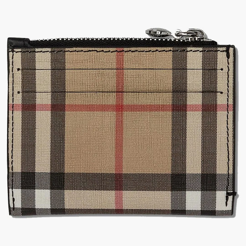 Burberry Vintage Check And Leather Zip Card Case 6 Slot Black