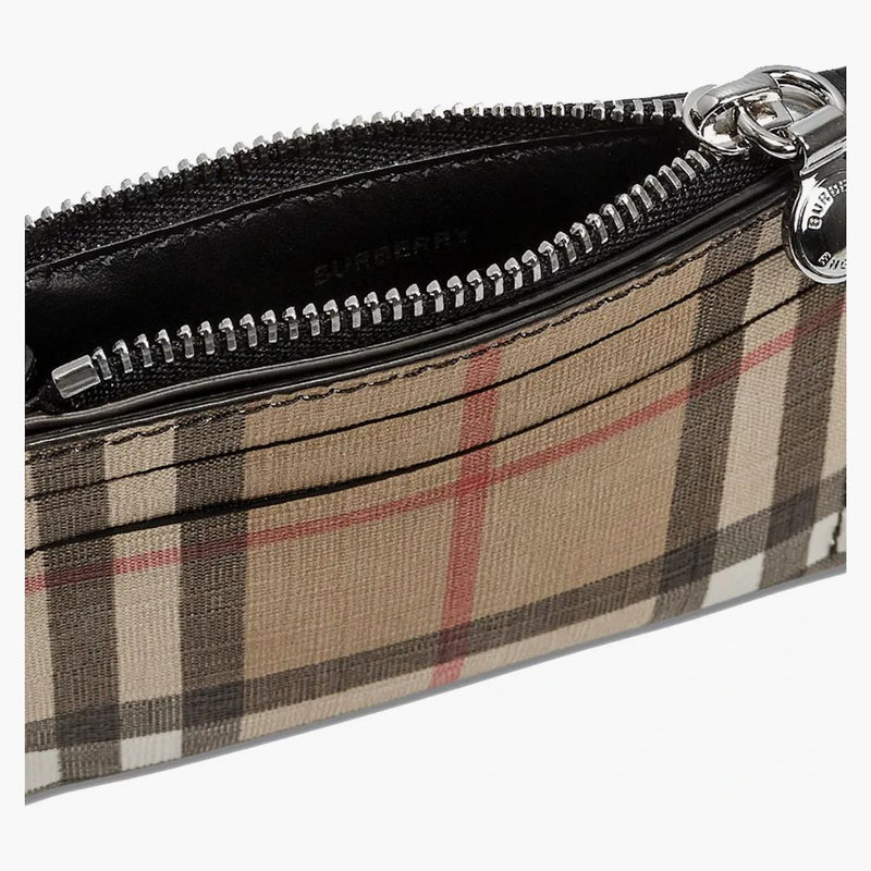Burberry Vintage Check And Leather Zip Card Case 6 Slot Black