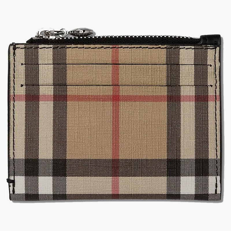 Burberry Vintage Check And Leather Zip Card Case 6 Slot Black