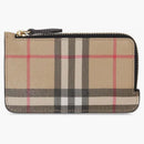Burberry Vintage Check and Leather Zip Card Case Black / Beige