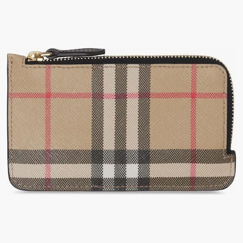 Burberry Vintage Check And Leather Zip Card Case Black / Beige