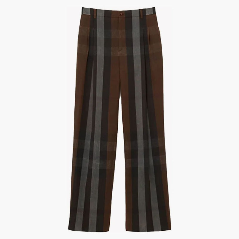 Burberry Wide Leg Check Trousers Gray/Brown