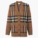 Burberry Womens Checked Wool Cashmere Blend Cardigan Brown