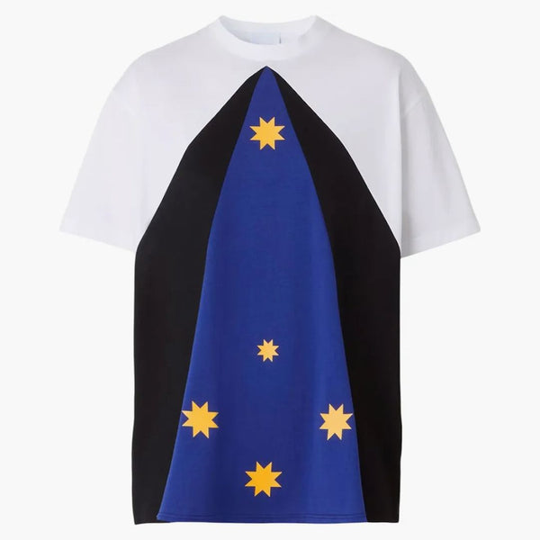T-shirt con stampa a stella del blocco color femminile di Burberry bianco/blu/nero