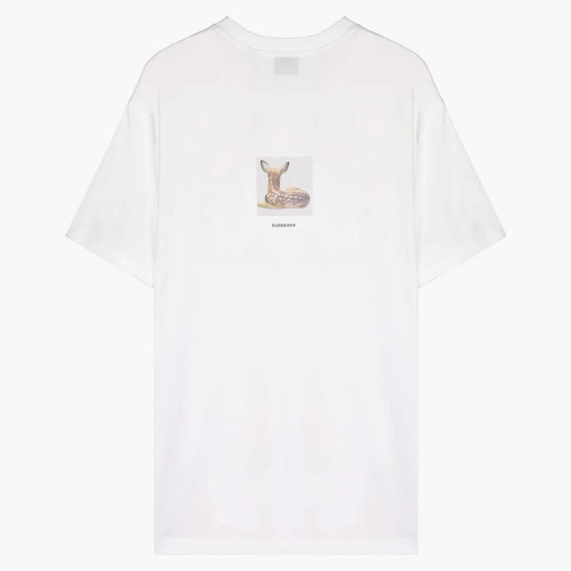 Burberry Womens Deer Print Cotton T-Shirt White