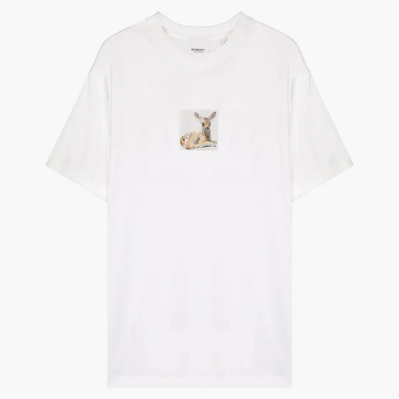 Burberry Womens Deer Print Cotton T-Shirt White