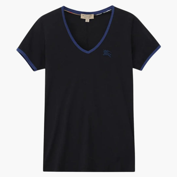 Monogramma ricamato da donna Burberry Monogramma EKD V Neck T-shirt nero/blu scuro