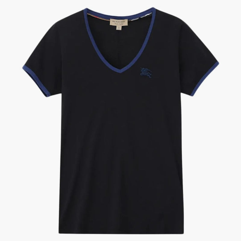 Monogramma ricamato da donna Burberry Monogramma EKD V Neck T-shirt nero/blu scuro