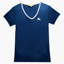 Burberry Women's Embroidered Monogram Ekd V Neck T-Shirt Blue/White