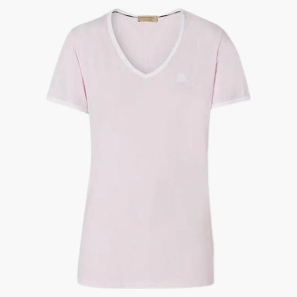 Monogramma ricamato da donna Burberry Monogramma EKD V Neck T-shirt rosa/bianco