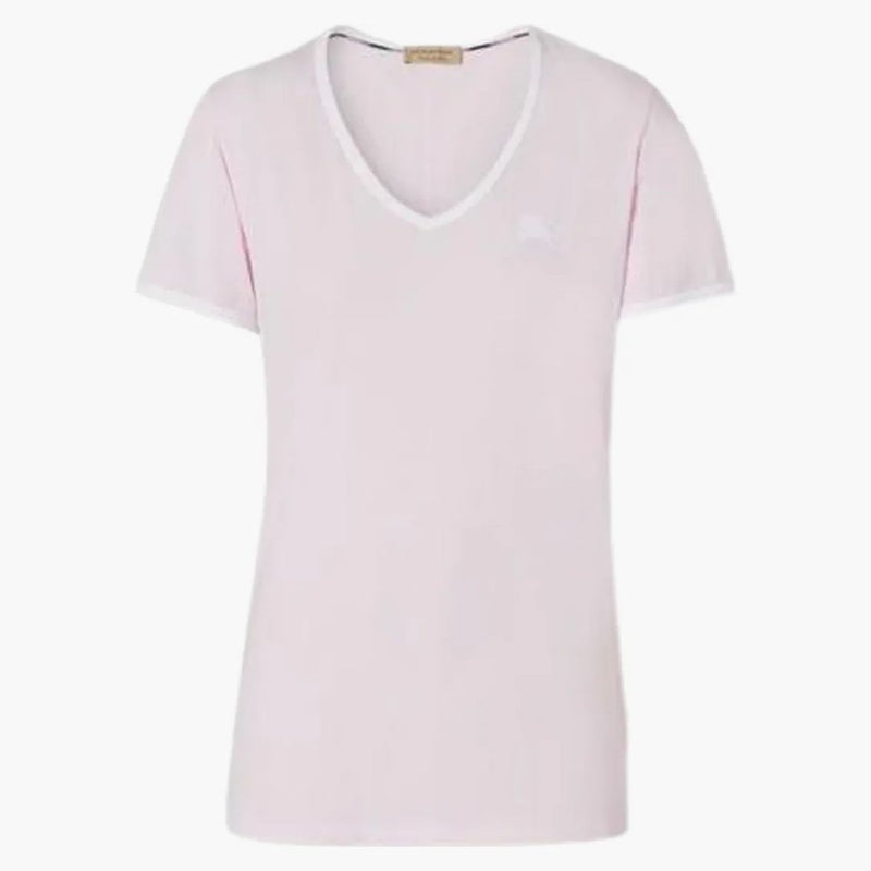 Monogramma ricamato da donna Burberry Monogramma EKD V Neck T-shirt rosa/bianco