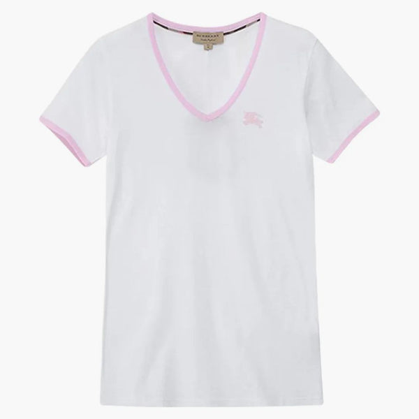 Burberry kvinnors broderade monogram ekd v hals t-shirt vit/rosa