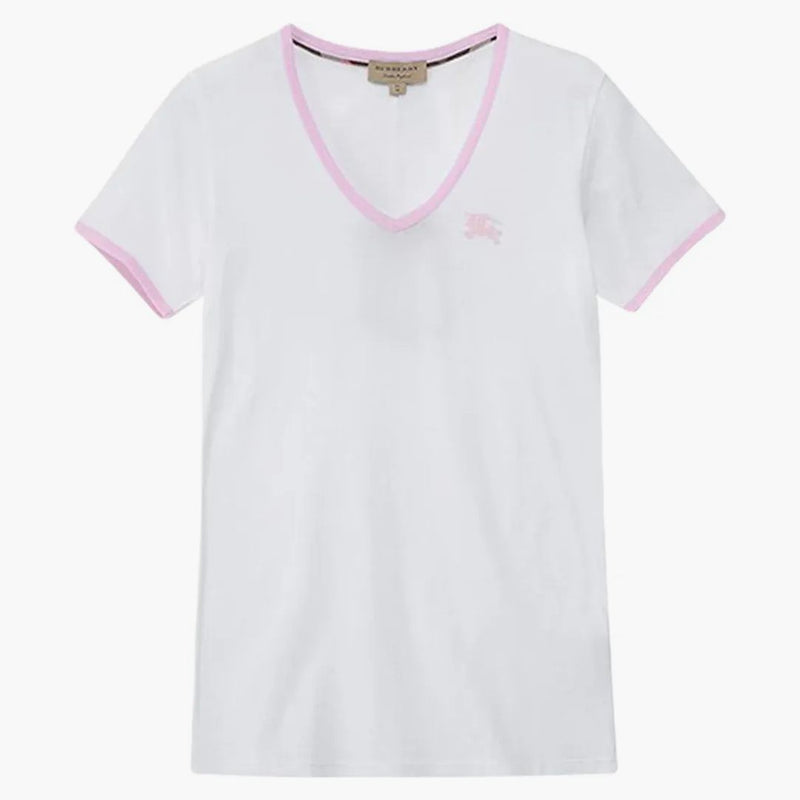 Burberry kvinnors broderade monogram ekd v hals t-shirt vit/rosa
