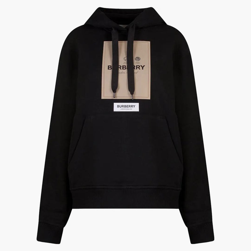 Logo -ul frontal pentru femei Burberry Hanorac de bumbac organic negru