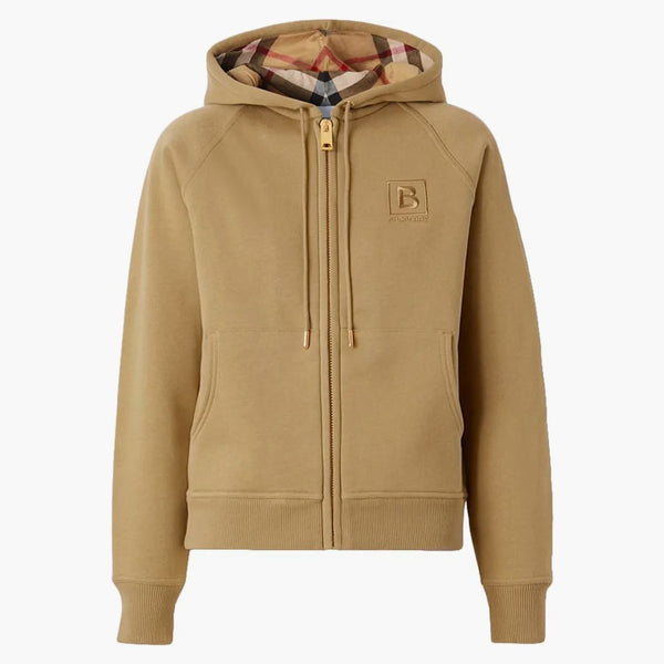 Dámská dopis Burberry Grafická bavlna Blend Zip Hoodie Honey