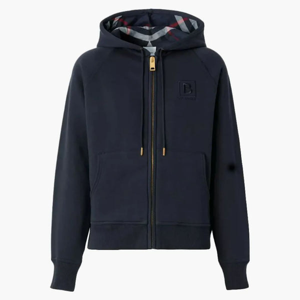 Dámská dopis Burberry Graphic Cotton Blend Zip Hoodie Navy
