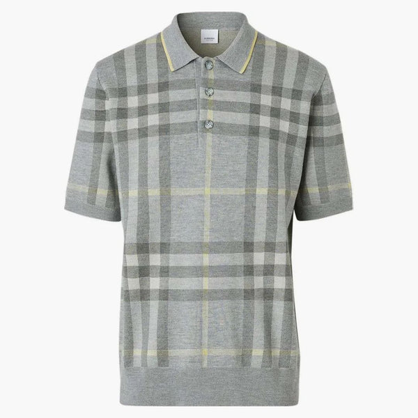Burberry ull-silk check polo skjorta grå