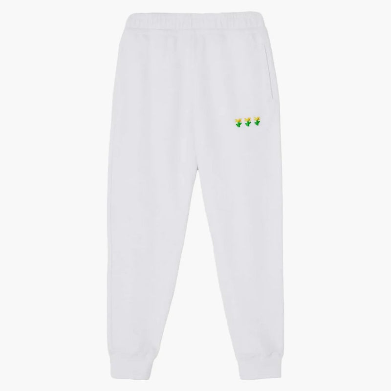 Burberry x minecraft broderad blommig bomullsjogging byxor vita