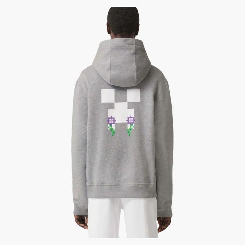Burberry X Minecraft Monogram Motif Print Cotton Hoodie Pale Gray Melange