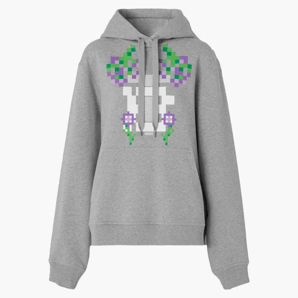 Burberry X Minecraft Monogram Motif Print Cotton Hoodie Pale Grey Melange