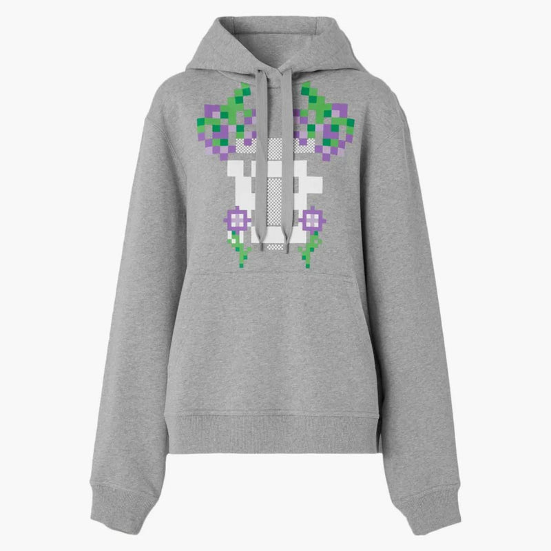 Burberry X Minecraft Monogram Motif Print Cotton Hoodie Pale Gray Melange