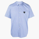 CommE of the Garcons Play Black Emblem Striped Manga corta Botón Camisa Azul/Blanca