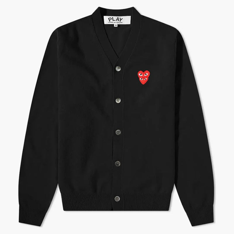 CommE of the Garcons juega corazón superpuesto Cardigan negro/rojo