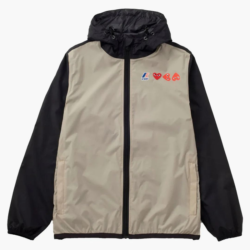 Comme Des Garcons Play X K-way Logos Full Zip Jacket Beige Black