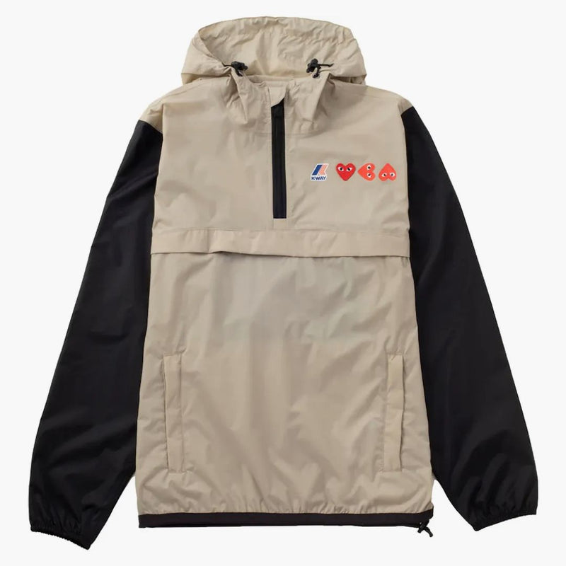 Comme Des Garcons Play X K-way Logos Half Zip Jacket Beige Black