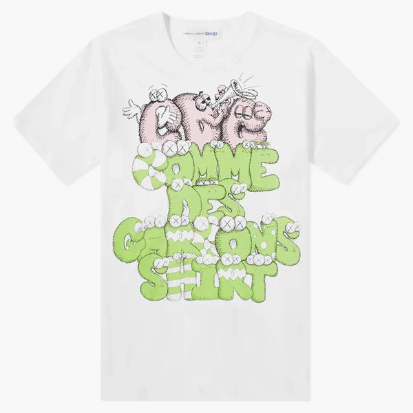 Cdg Shirt X Kaws Print T-shirt White/green/pink