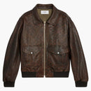 Celine Aviator Blouson Jacket in Embossed Lambskin Dark Brown