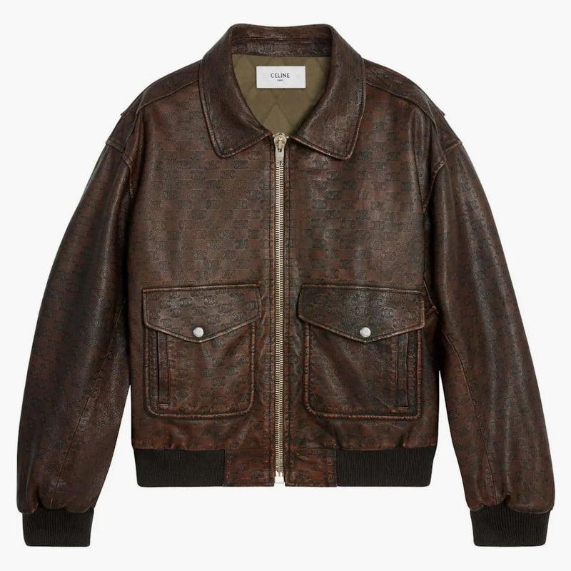 Celine Aviator blouson jacka i präglade lammskinn mörkbrun