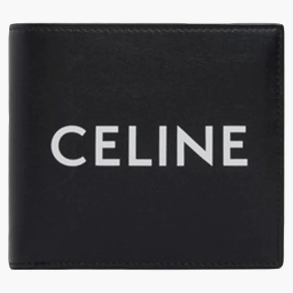 Celine bifold celine tryck plånbok (4 slot 2 anteckningsfickor 2 platta fickor) svartvit