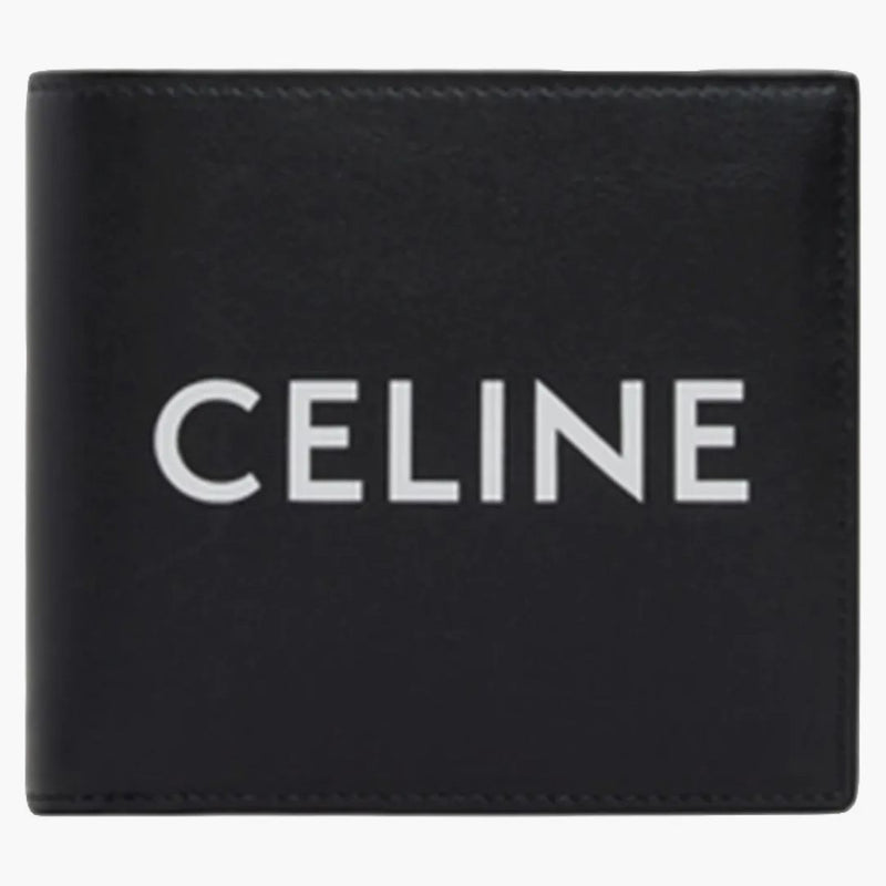 Celine bifold celine tryck plånbok (4 slot 2 anteckningsfickor 2 platta fickor) svartvit