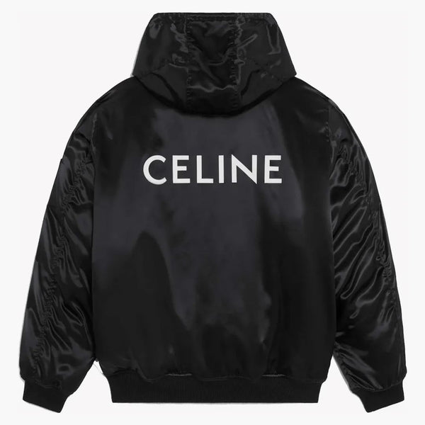 Celine Bomber Jacket med Celine Print i Satin-Finish Nylon Black