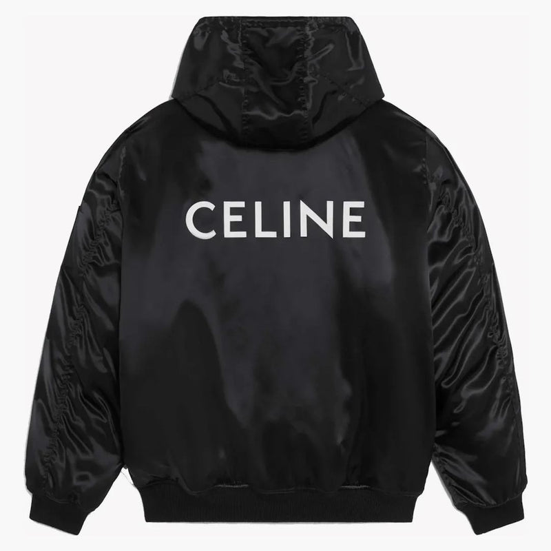 Celine Bomber Jacket med Celine Print i Satin-Finish Nylon Black