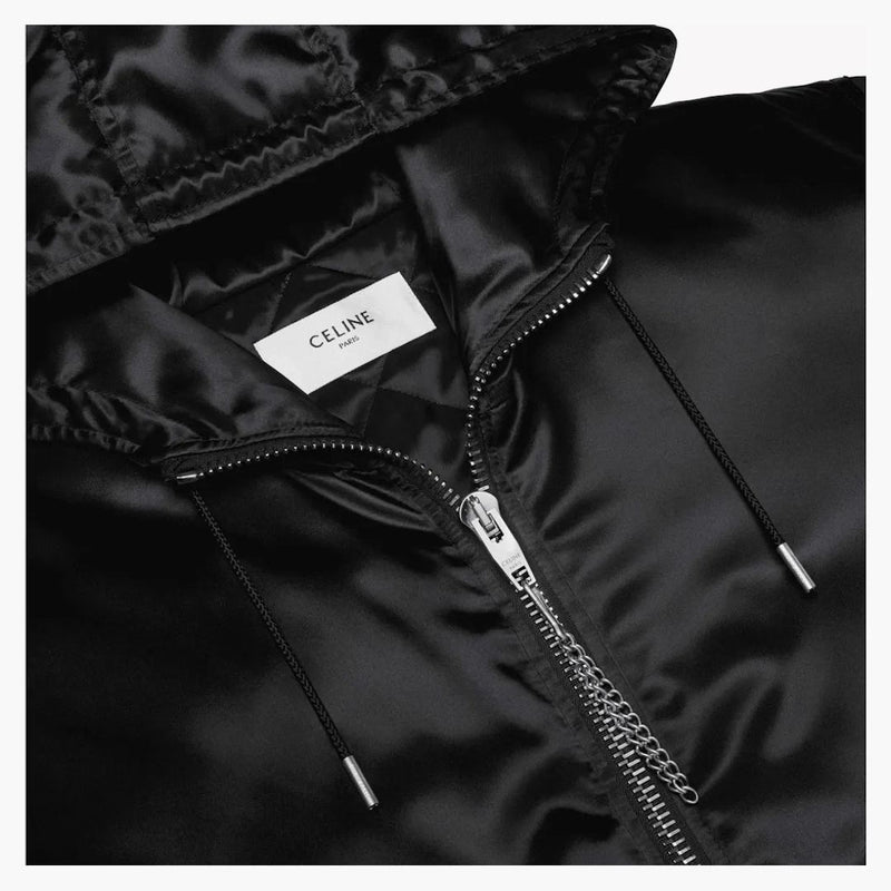 Celine Bomber Jacket med Celine Print i Satin-Finish Nylon Black