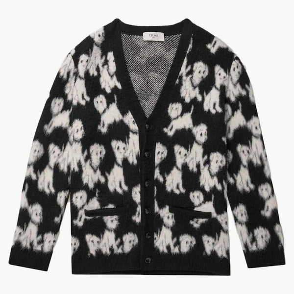 Celine borstad bomullsblandning Jacquard Cardigan svart