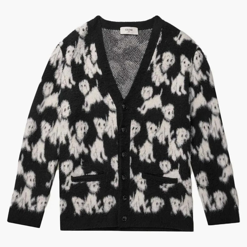 Celine borstad bomullsblandning Jacquard Cardigan svart