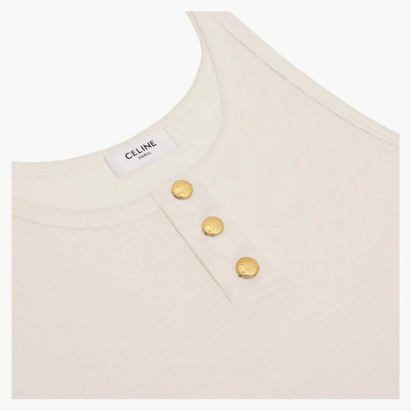 Celine -knäppt tank top i ribbad siden tröja av vit