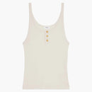 Celine knoflíkový nádrž v žebrovaném hedvábném dresu z bílé