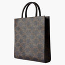 Celine Cabas Triomphe Leather Oříznutá logo potažený plátno mrtvé tašky hnědé/bílé