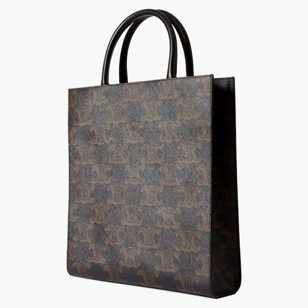 Celine cabas triomphe läder trimmade logotypbelagda canvas död väska brun/vit