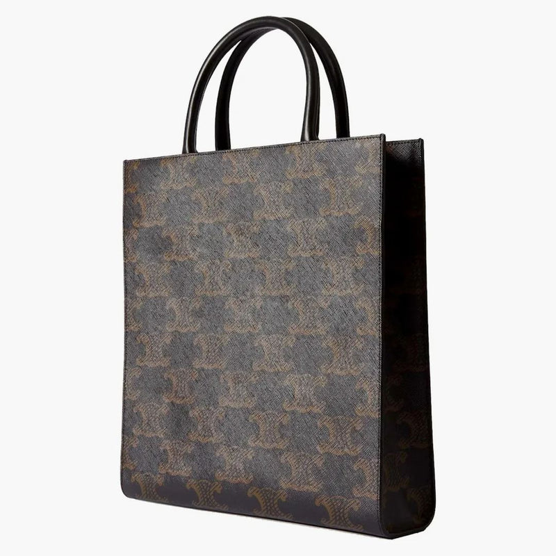 Celine cabas triomphe läder trimmade logotypbelagda canvas död väska brun/vit