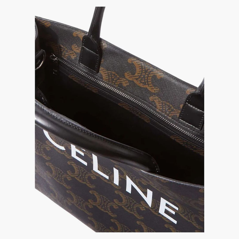 Celine cabas triomphe läder trimmade logotypbelagda canvas död väska brun/vit
