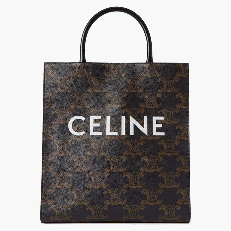 Celine cabas triomphe läder trimmade logotypbelagda canvas död väska brun/vit